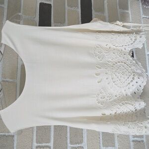 Cream Eyelet Lace Trim Women's Top NWT